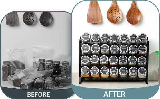 4 Lapisan Wire Iron Mesh Spice Jar Rack untuk Organisasi Dapur Rack Ukuran 30*9.8*23.3cm