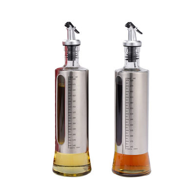 Stainless Steel Double Glass Bumbu Container Dapur Botol Semprot Minyak Zaitun dengan Skala
