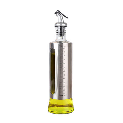 Stainless Steel Double Glass Bumbu Container Dapur Botol Semprot Minyak Zaitun dengan Skala