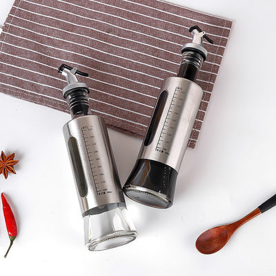 Stainless Steel Double Glass Bumbu Container Dapur Botol Semprot Minyak Zaitun dengan Skala