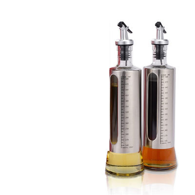 Stainless Steel Double Glass Bumbu Container Dapur Botol Semprot Minyak Zaitun dengan Skala