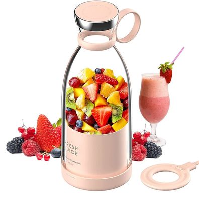 Portable Rechargeable USB Blender Juicer 350ml 4 Blades Pink Mini Electric untuk perjalanan