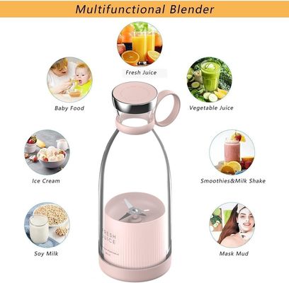 Portable Rechargeable USB Blender Juicer 350ml 4 Blades Pink Mini Electric untuk perjalanan