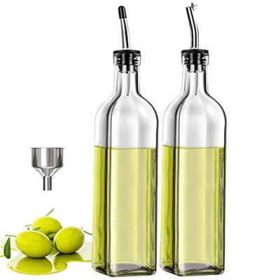 Kaca Botol Minyak Dapur Hijau Gelap Dengan Stainless Steel Spout Funnel Square 500ml 2pcs