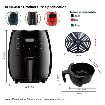 4.5 / 6L Kapasitas Air Fryer untuk Membuat Panggang Makanan Tanpa Minyak One Touch Digital Control