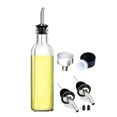 Kaca Botol Minyak Dapur Hijau Gelap Dengan Stainless Steel Spout Funnel Square 500ml 2pcs
