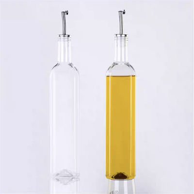 Kaca Botol Minyak Dapur Hijau Gelap Dengan Stainless Steel Spout Funnel Square 500ml 2pcs