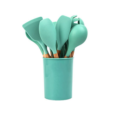 Set 18 Piece Green Silicone Cookware dengan Storage Bucket Non-Stick Spatula Termasuk