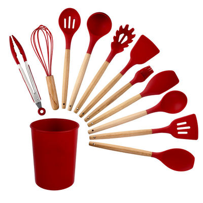 Set 18 Piece Green Silicone Cookware dengan Storage Bucket Non-Stick Spatula Termasuk