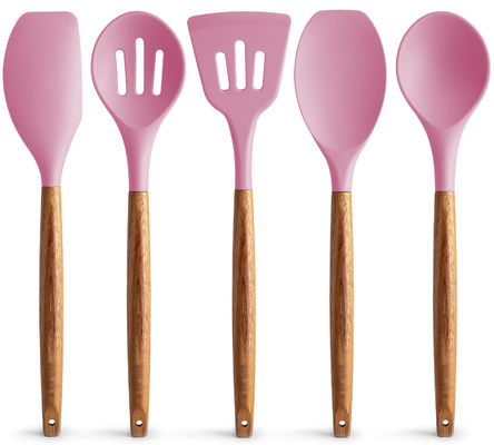 Set Peralatan Masak Suhu Tinggi untuk Dapur 5 Piece Non-Stick Silicone Spatula Spoon