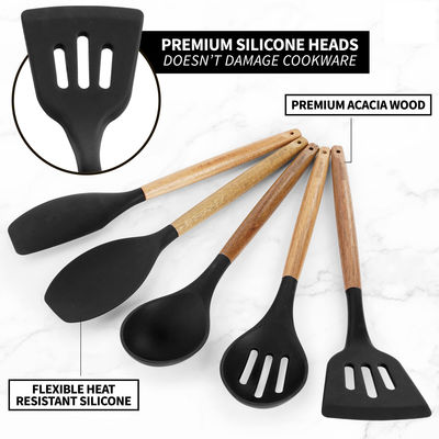 Set Peralatan Masak Suhu Tinggi untuk Dapur 5 Piece Non-Stick Silicone Spatula Spoon