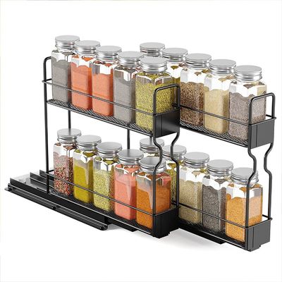 Customized Logo Dapur Bottle Bottle 2 Lapisan Slide Storage Rack untuk Home Cabinet