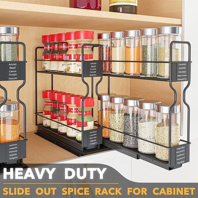 Customized Logo Dapur Bottle Bottle 2 Lapisan Slide Storage Rack untuk Home Cabinet