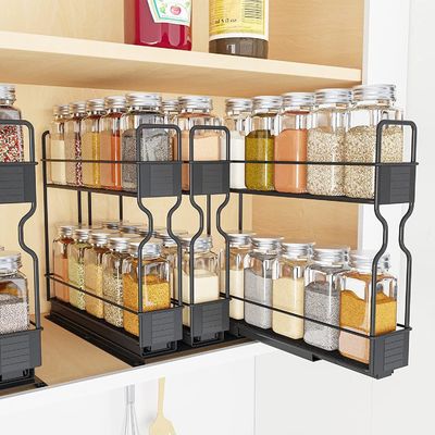 Customized Logo Dapur Bottle Bottle 2 Lapisan Slide Storage Rack untuk Home Cabinet