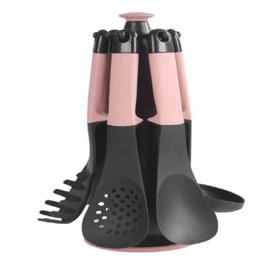 Set sendok plastik kelas makanan suhu tinggi Spatula Set peralatan dapur 5 buah dengan rak