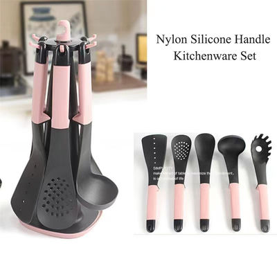 Set sendok plastik kelas makanan suhu tinggi Spatula Set peralatan dapur 5 buah dengan rak