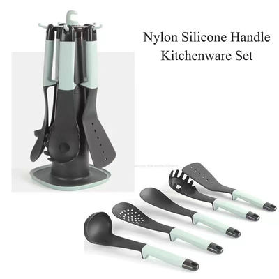Set sendok plastik kelas makanan suhu tinggi Spatula Set peralatan dapur 5 buah dengan rak