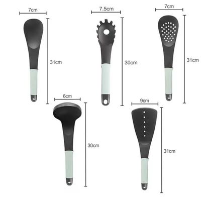 Set sendok plastik kelas makanan suhu tinggi Spatula Set peralatan dapur 5 buah dengan rak