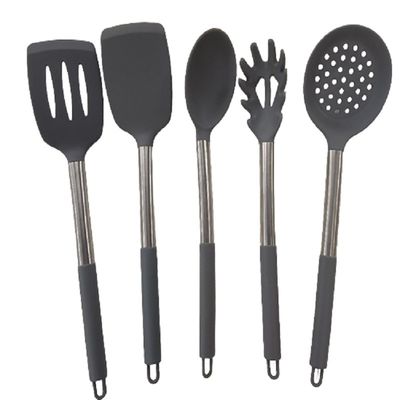 Spatula anti lengket dan sendok yang bocor dengan batang stainless steel