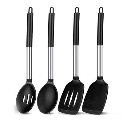 Spatula anti lengket dan sendok yang bocor dengan batang stainless steel