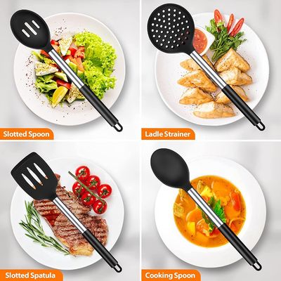 Spatula anti lengket dan sendok yang bocor dengan batang stainless steel