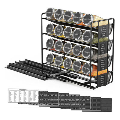 25.6*13*26cm Hitam dapur Sliding Rail rempah Rak Multi-layer Storage Iron Organizer