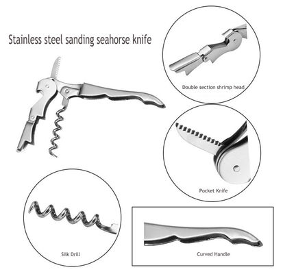 Opener anggur stainless steel dengan pisau seahorse multifungsi 12*2.2*1.1cm Sekitar 30g