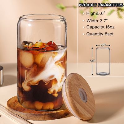 Kaca Borosilikat Tinggi Mason Jar dengan Tutup Bambu dan Jerami 16oz Clear Glass Cups