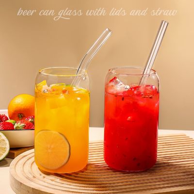Kaca Borosilikat Tinggi Mason Jar dengan Tutup Bambu dan Jerami 16oz Clear Glass Cups