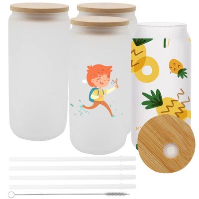 Natural Healthy 16oz Frosted Beer Glass dengan Tutup Bambu dan Jerami Hadiah Bar Ultimate