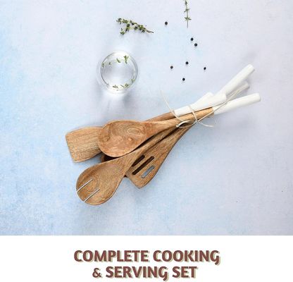 Set Masakan Kayu Akasia 5 Patah Spatula Spatula Fork Slotted Turner Corner Spoon