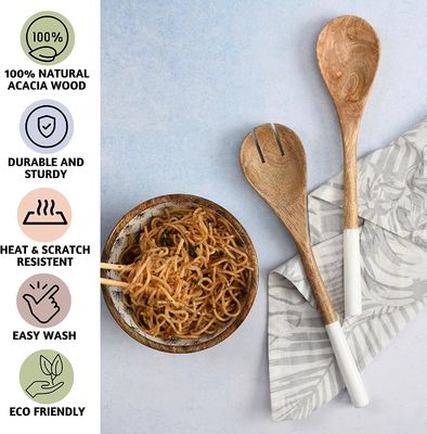 Set Masakan Kayu Akasia 5 Patah Spatula Spatula Fork Slotted Turner Corner Spoon
