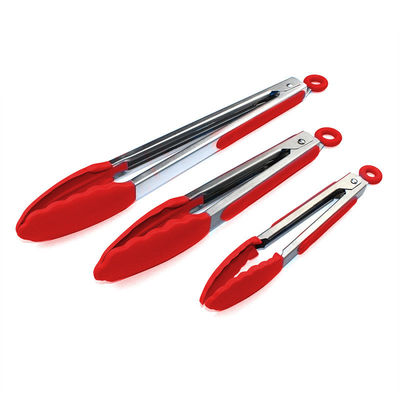 Clamp Silikon Merah Stainless Steel Dapur Grill Tongs untuk Outdoor Camping BBQ Buffet