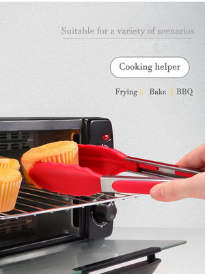Clamp Silikon Merah Stainless Steel Dapur Grill Tongs untuk Outdoor Camping BBQ Buffet