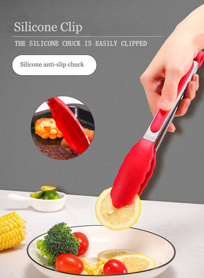 Clamp Silikon Merah Stainless Steel Dapur Grill Tongs untuk Outdoor Camping BBQ Buffet