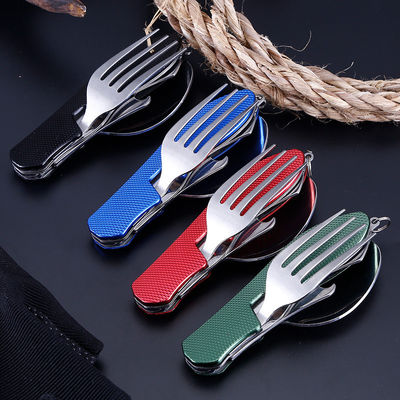 Set peralatan berkemah lipat Stainless Steel sendok pisau garpu untuk kegiatan luar ruangan