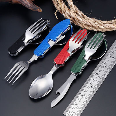 Set peralatan berkemah lipat Stainless Steel sendok pisau garpu untuk kegiatan luar ruangan