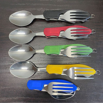 Set peralatan berkemah lipat Stainless Steel sendok pisau garpu untuk kegiatan luar ruangan