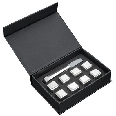 Desain Whiskey Ice Stone Set 8 PCS Kubu Baja Ringan Dengan Tong Dan EVA Kotak Hadiah