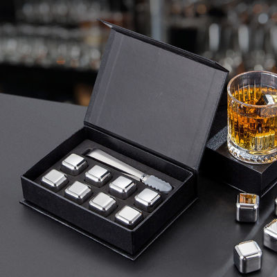 Desain Whiskey Ice Stone Set 8 PCS Kubu Baja Ringan Dengan Tong Dan EVA Kotak Hadiah
