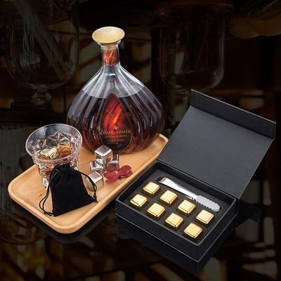 Desain Whiskey Ice Stone Set 8 PCS Kubu Baja Ringan Dengan Tong Dan EVA Kotak Hadiah