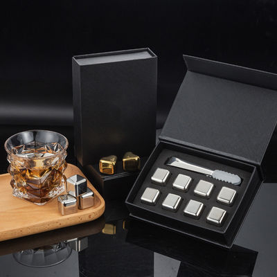 Desain Whiskey Ice Stone Set 8 PCS Kubu Baja Ringan Dengan Tong Dan EVA Kotak Hadiah