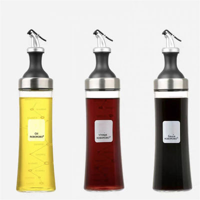 Set botol minyak kaca borosilikat tinggi rumah tangga dengan katup melengkung dan pengukuran kontrol minyak