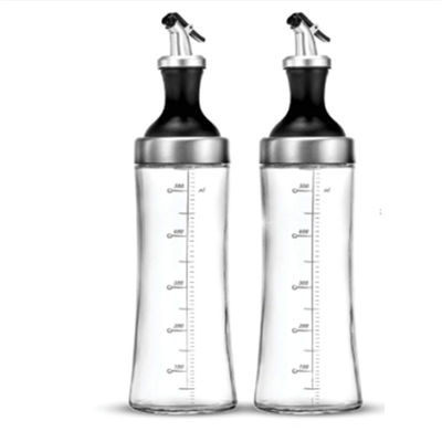 Set botol minyak kaca borosilikat tinggi rumah tangga dengan katup melengkung dan pengukuran kontrol minyak