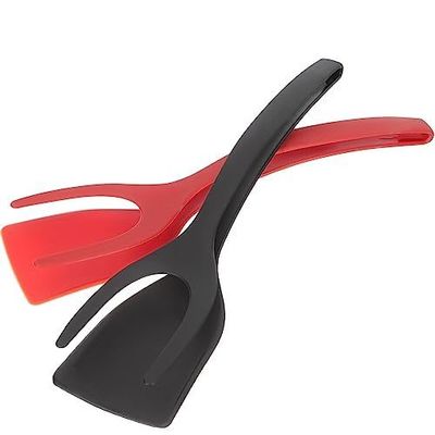 2 In 1 Spatula Tong untuk Alat Masak Telur Hitam Flipper Tong Pancake Ikan French Toast
