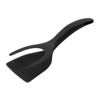 2 In 1 Spatula Tong untuk Alat Masak Telur Hitam Flipper Tong Pancake Ikan French Toast