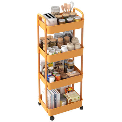 Rak dapur Organiser Square Berputar 4 Tiers Hitam Rumah Tangga Storage Rack Basket Trolley Cart