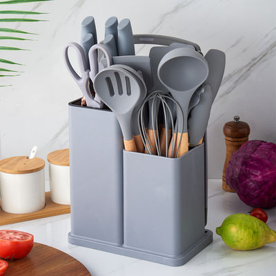 19 pcs kayu pegangan silikon peralatan dapur set untuk peralatan memasak dan restoran yang dilengkapi