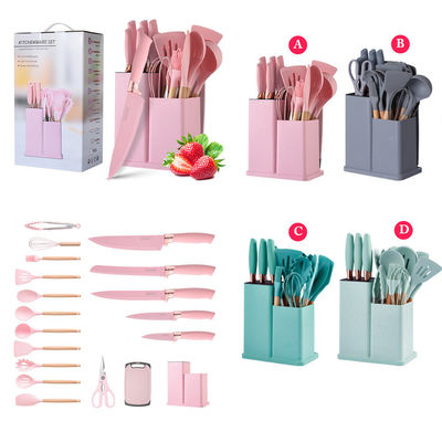 19 pcs kayu pegangan silikon peralatan dapur set untuk peralatan memasak dan restoran yang dilengkapi