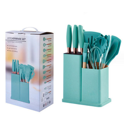 19 pcs kayu pegangan silikon peralatan dapur set untuk peralatan memasak dan restoran yang dilengkapi